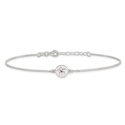 Sterling Silver With Cz Sand Dollar 9In Plus 1 In Ext. Anklet