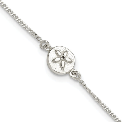 Sterling Silver With Cz Sand Dollar 9In Plus 1 In Ext. Anklet