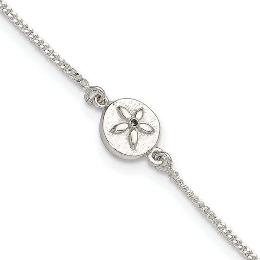 Sterling Silver With Cz Sand Dollar 9In Plus 1 In Ext. Anklet