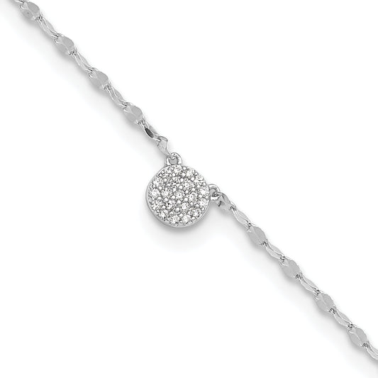 Sterling Silver Rhodium-Plated Polished Cz Anklet