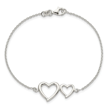 7.5 Inch Sterling Silver Polished Two Hearts Bracelet