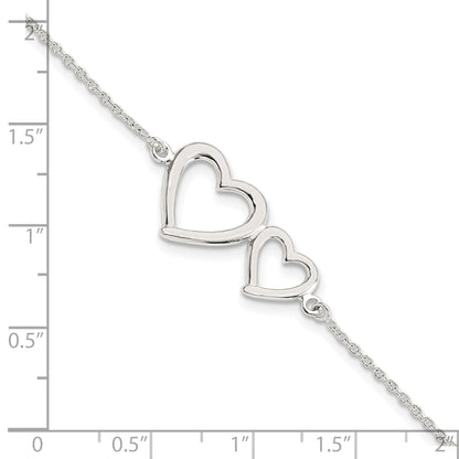 7.5 Inch Sterling Silver Polished Two Hearts Bracelet