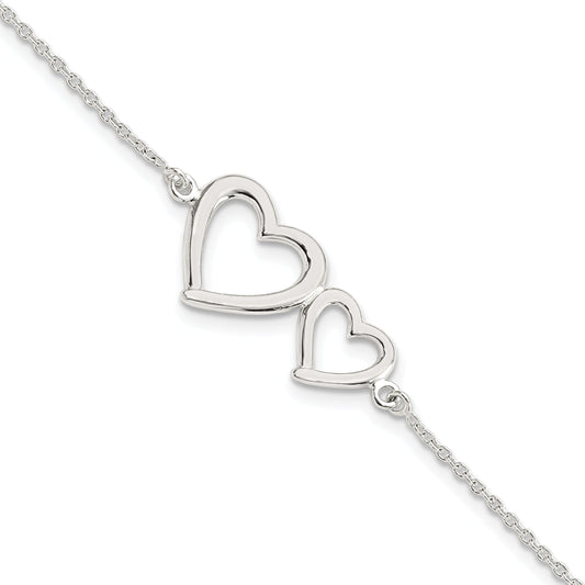 7.5 Inch Sterling Silver Polished Two Hearts Bracelet
