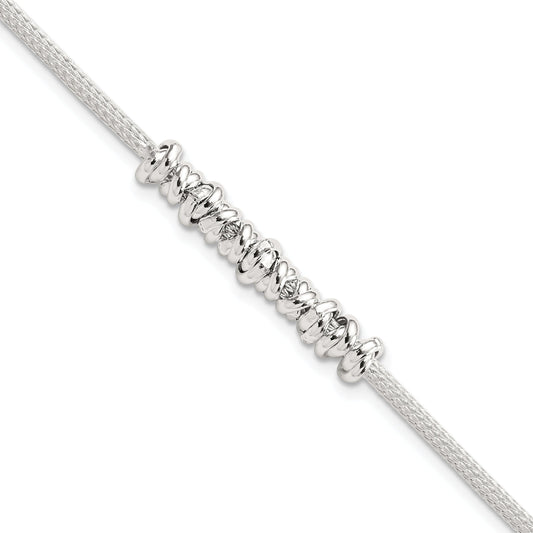 8 Inch Sterling Silver Polished Beaded W/ 1In Ext Bracelet