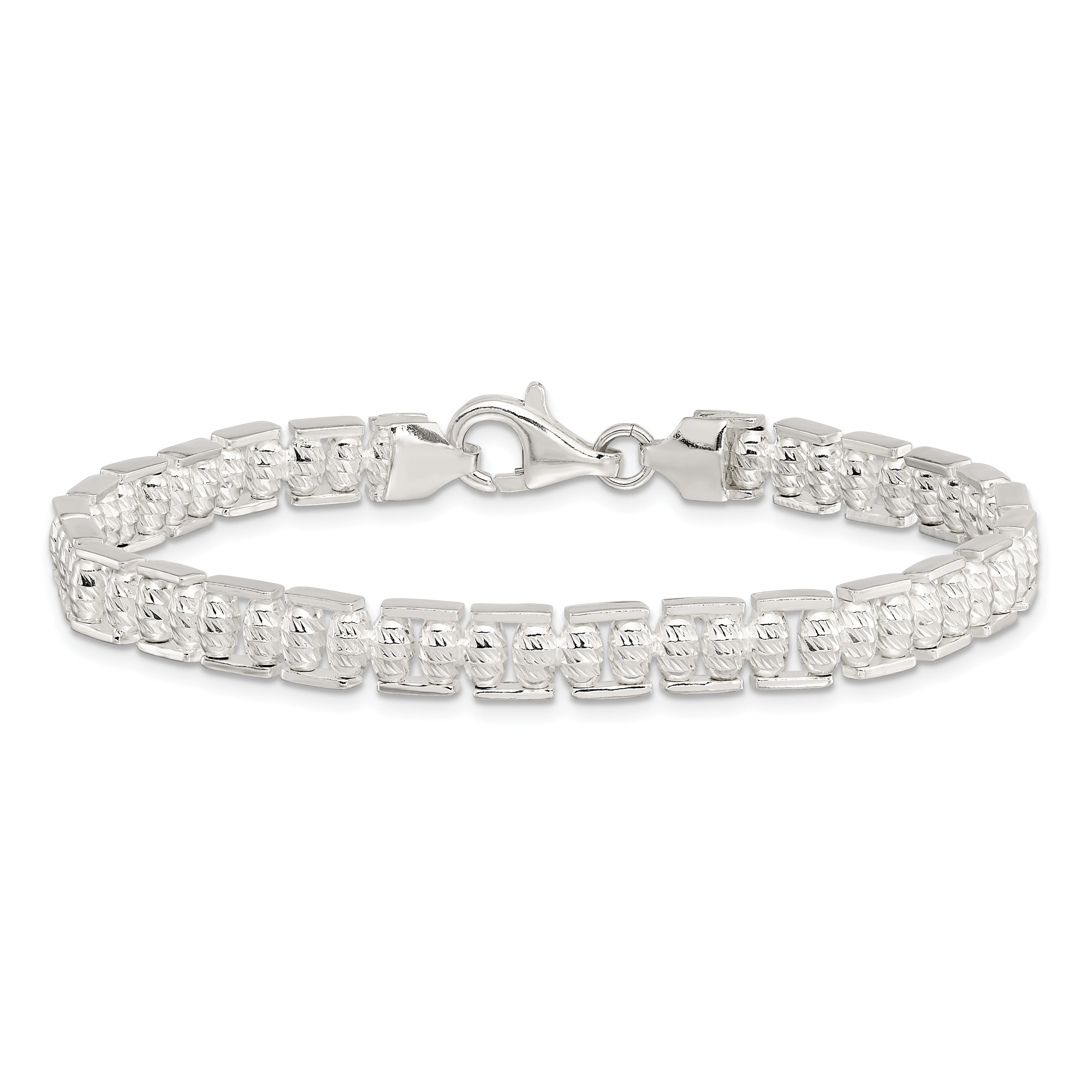 7.5 Inch Sterling Silver Polished D/C Beaded Fancy Bracelet