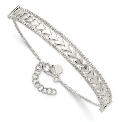 8 Inch Sterling Silver Hearts Chain W/1In Ext Bracelet