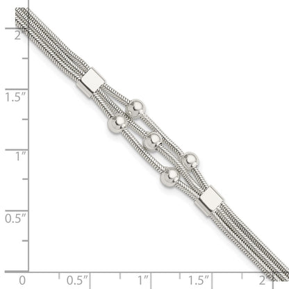 8.25 Inch Sterling Silver Polished Beaded 3-Strand W/ 1In Ext. Bracelet