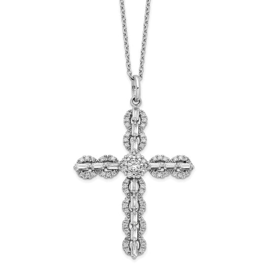 Sterling Silver Rhodium-Plated Polished Cz Cross Necklace