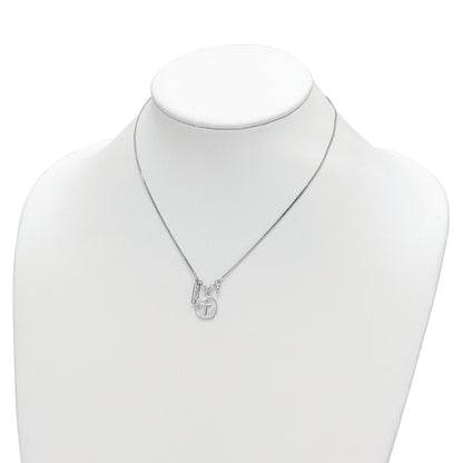 Sterling Silver Rhodium-Plated Satin Cross/Hope/Cz W/1.5In Ext Necklace