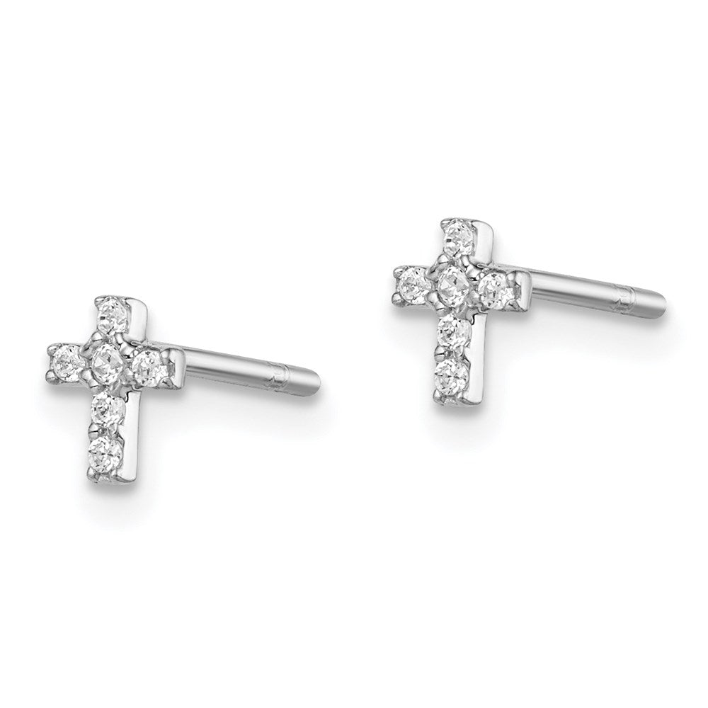 Sterling Silver Rhodium-Plated Madi K Cz Children'S Cross Post Earrings