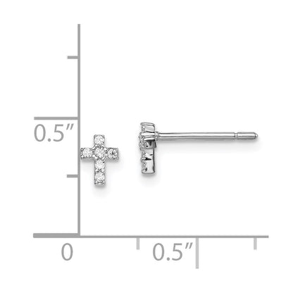 Sterling Silver Rhodium-Plated Madi K Cz Children'S Cross Post Earrings