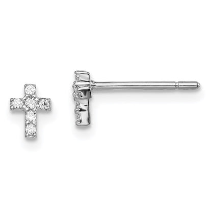 Sterling Silver Rhodium-Plated Madi K Cz Children'S Cross Post Earrings