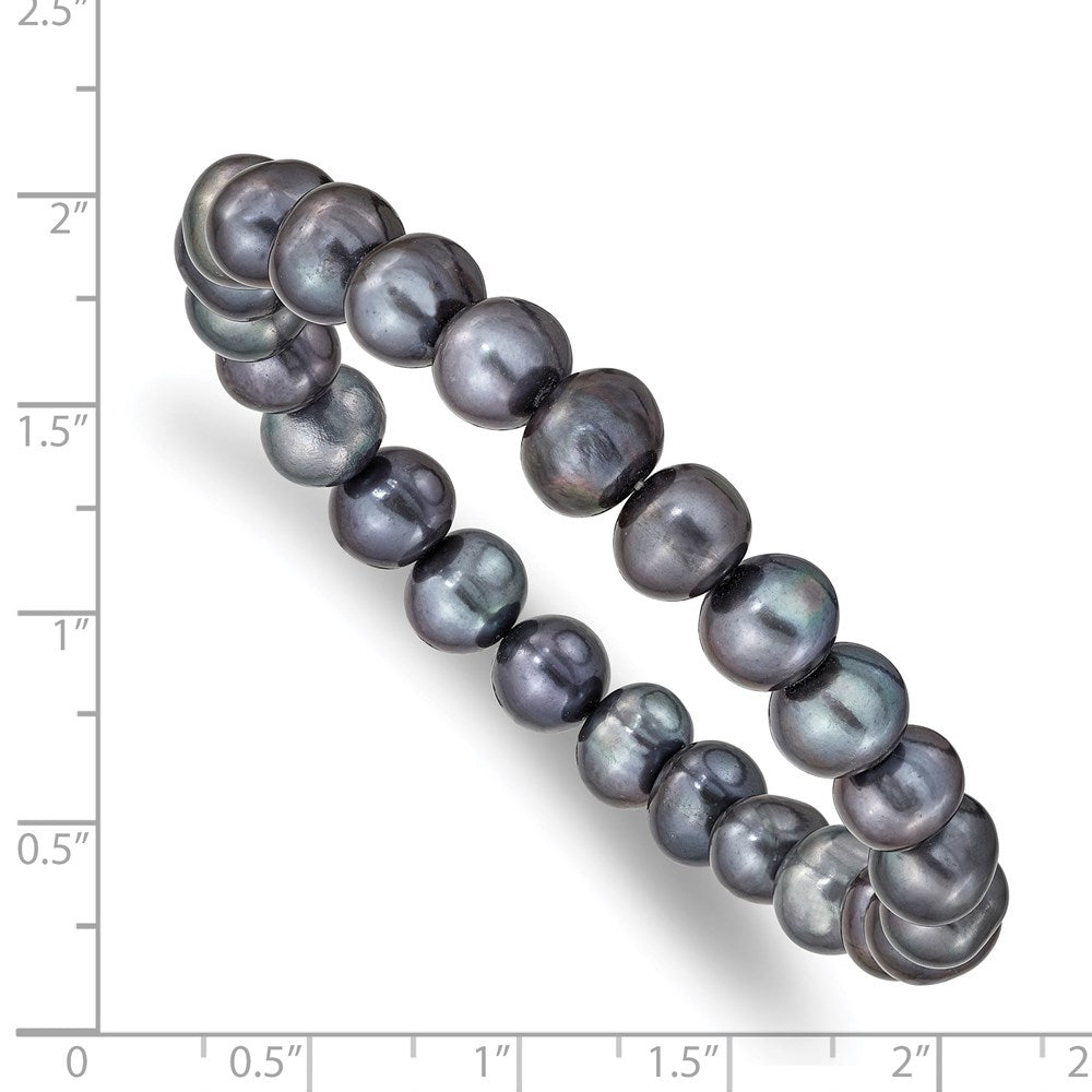 7.5 Inch 8-9mm Freshwater Cultured Black Pearl Stretch Bracelet