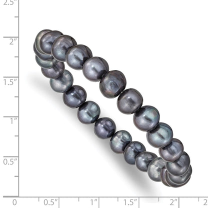 7.5 Inch 8-9mm Freshwater Cultured Black Pearl Stretch Bracelet