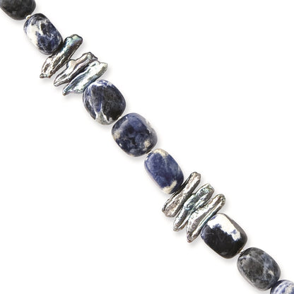 16 Inch Sterling Silver Sodalite/Grey Fw Cultured Pearl Bracelet