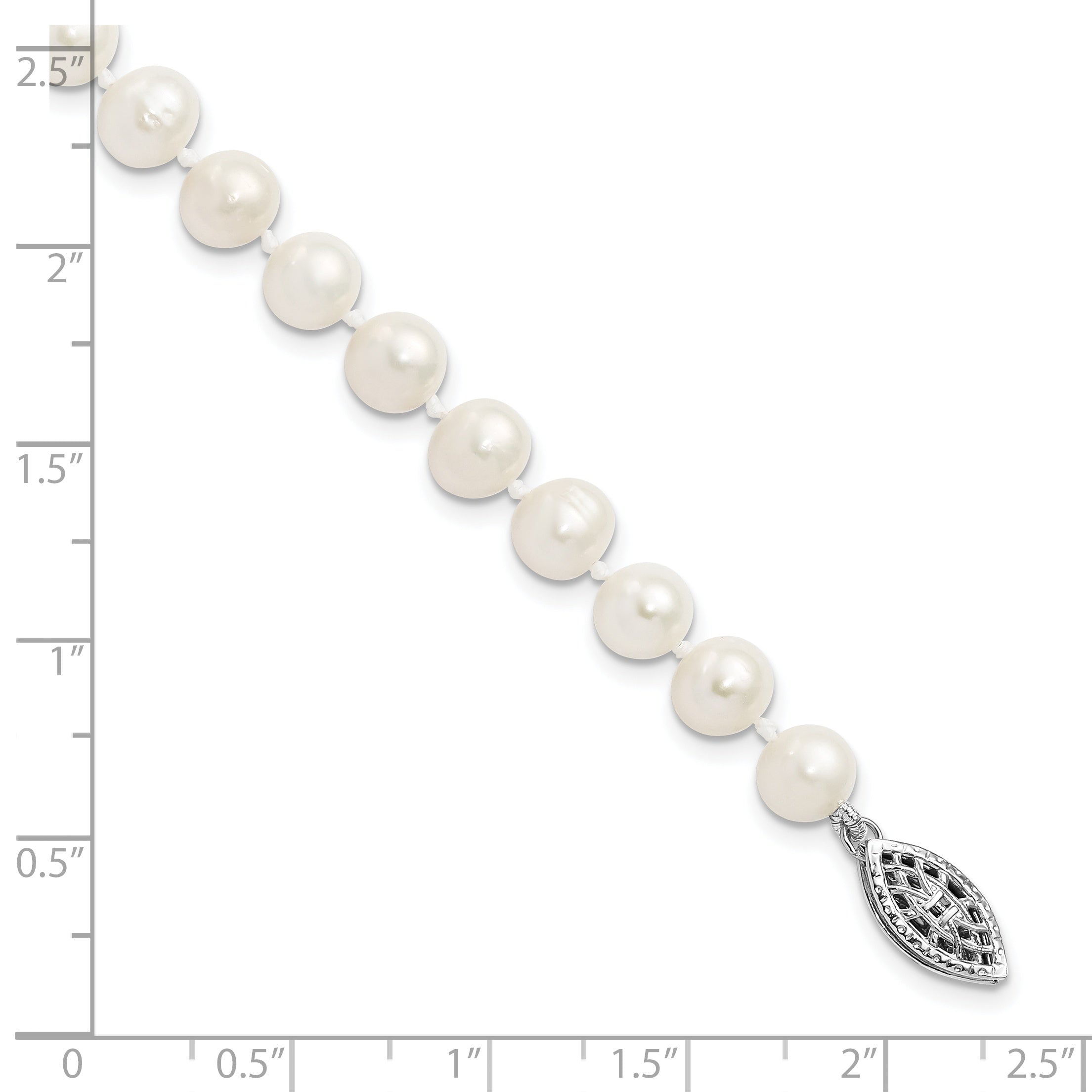 7.25 Inch Sterling Silver Rhodium 6-7mm White Freshwater Cultured Pearl Bracelet