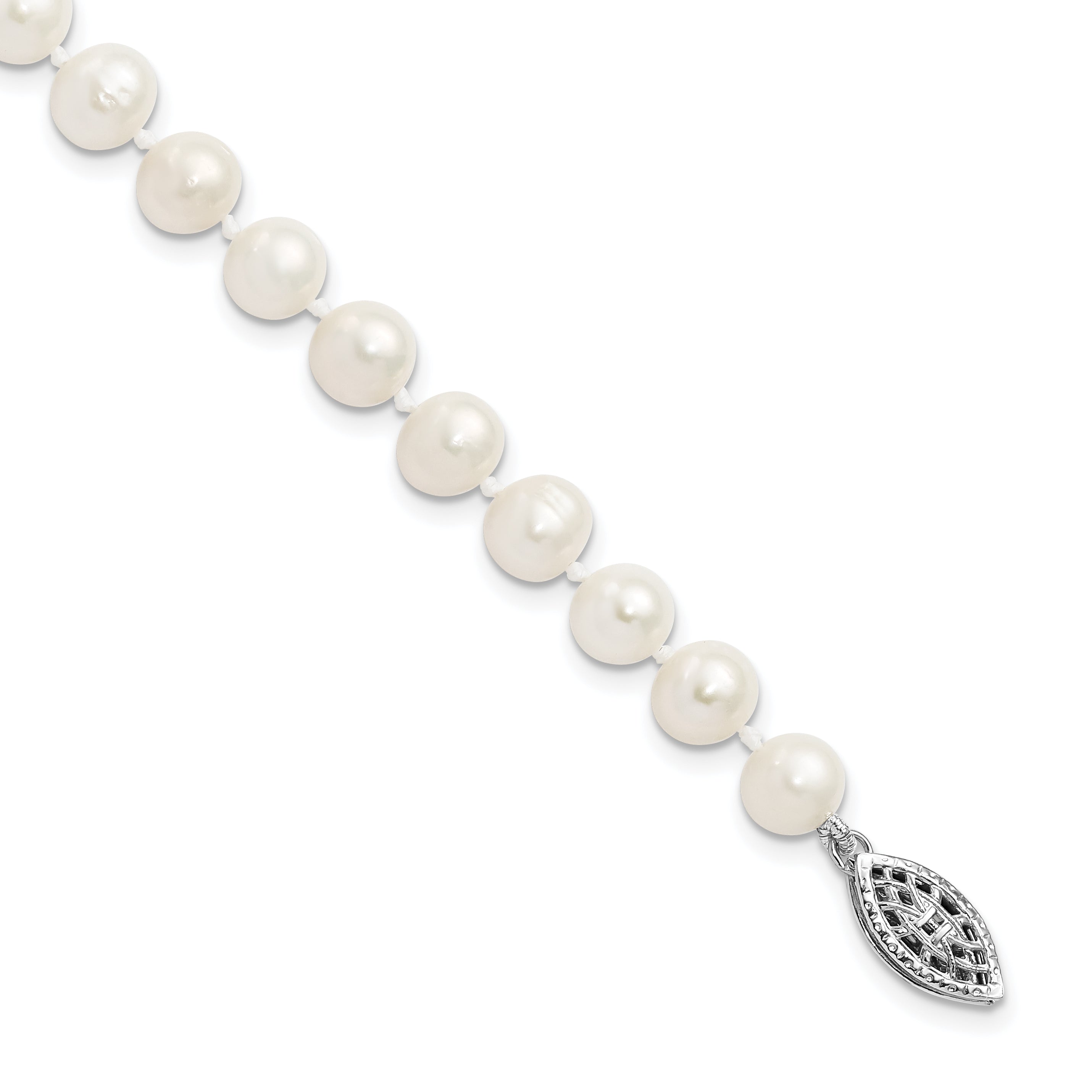 7.25 Inch Sterling Silver Rhodium 6-7mm White Freshwater Cultured Pearl Bracelet
