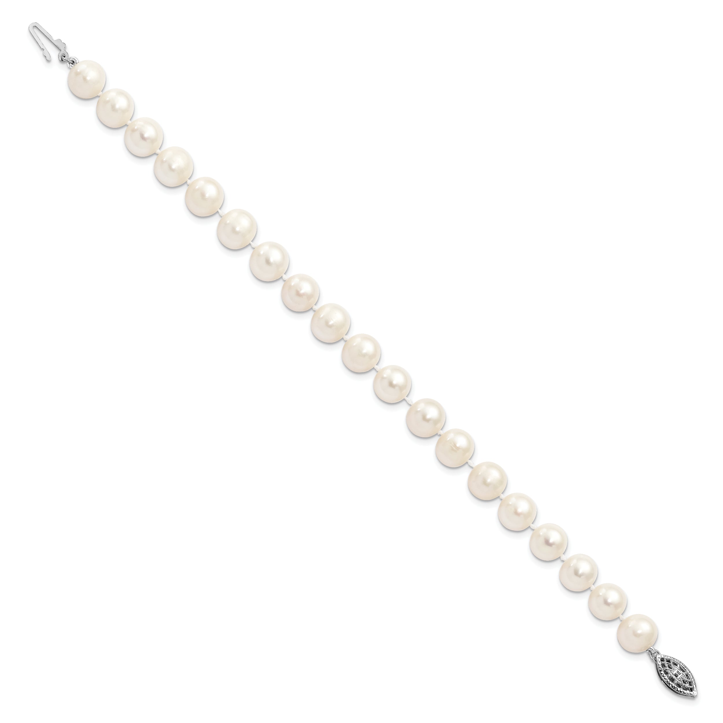 7.25 Inch Sterling Silver Rhodium 8-9mm White Freshwater Cultured Pearl Bracelet