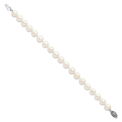7.25 Inch Sterling Silver Rhodium 8-9mm White Freshwater Cultured Pearl Bracelet