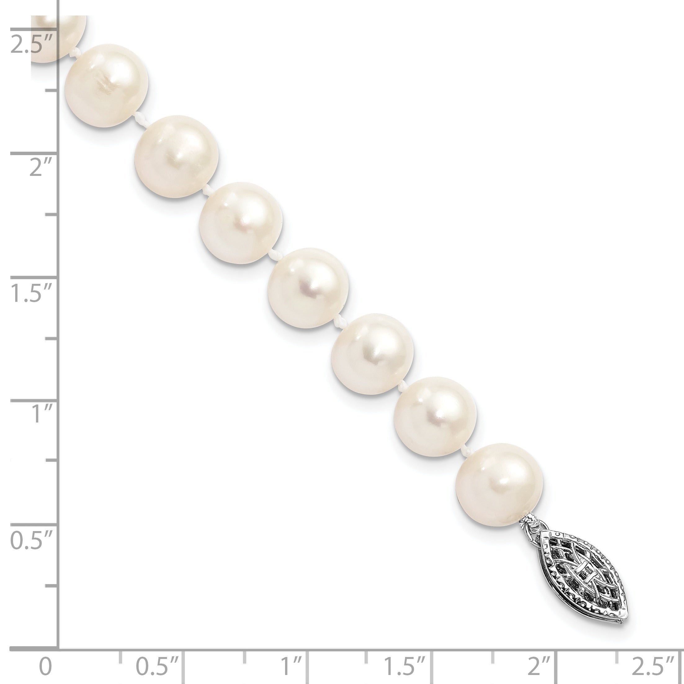 7.25 Inch Sterling Silver Rhodium 8-9mm White Freshwater Cultured Pearl Bracelet