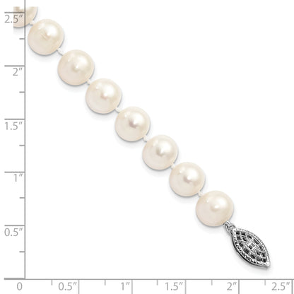 7.25 Inch Sterling Silver Rhodium 8-9mm White Freshwater Cultured Pearl Bracelet