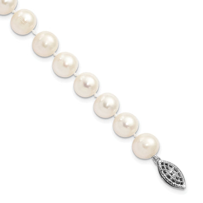 7.25 Inch Sterling Silver Rhodium 8-9mm White Freshwater Cultured Pearl Bracelet