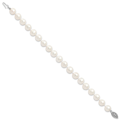 7.25 Inch Sterling Silver Rhodium 9-10mm White Fw Cultured Pearl Bracelet