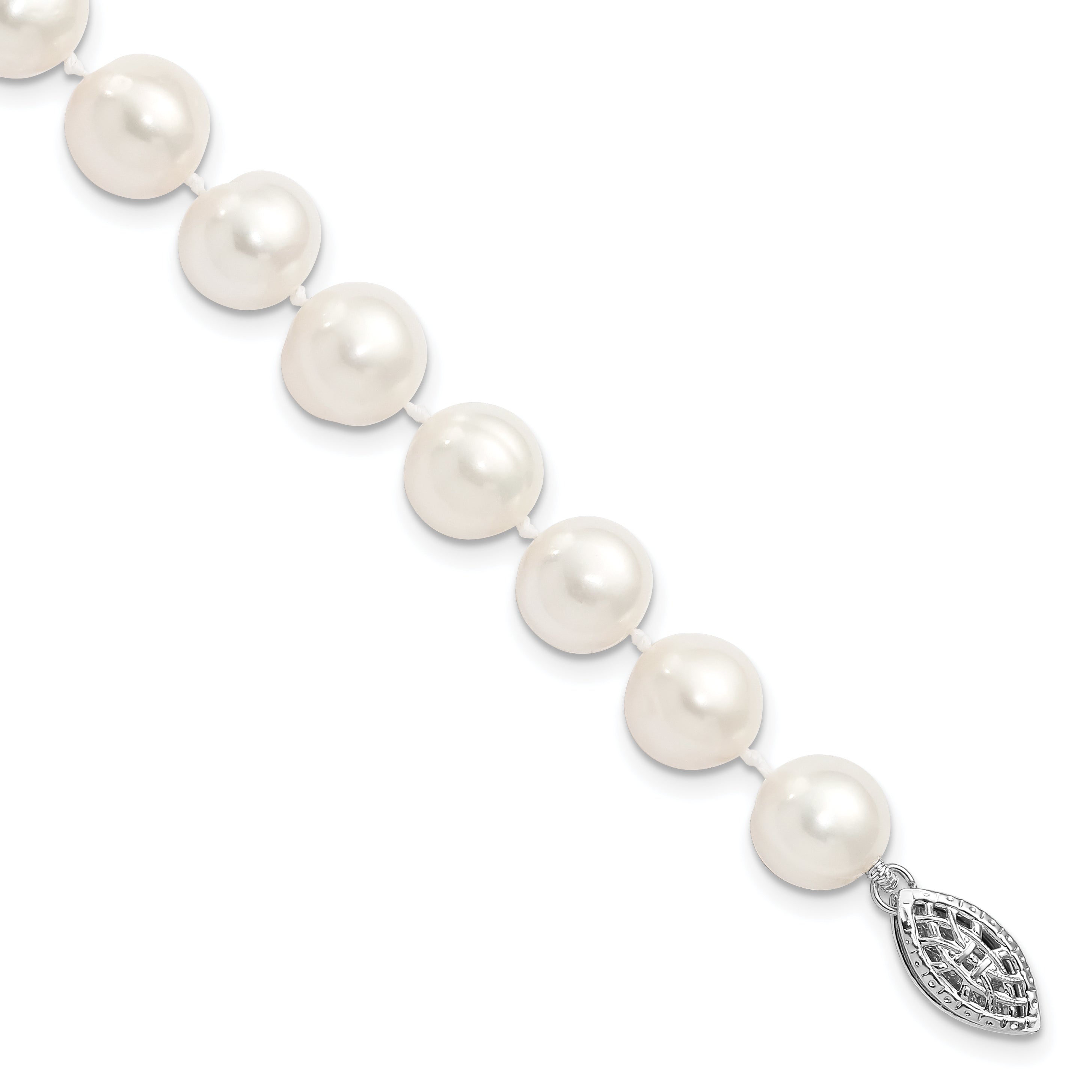 7.25 Inch Sterling Silver Rhodium 9-10mm White Fw Cultured Pearl Bracelet