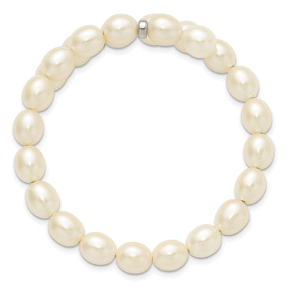 7.5 Inch Sterling Silver Rh 7-8mm White Rice Fw Cultured Pearl Flexible Bracelet