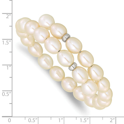 7.5 Inch Sterling Silver Rh 7-8mm White Rice Fw Cultured Pearl Flexible Bracelet