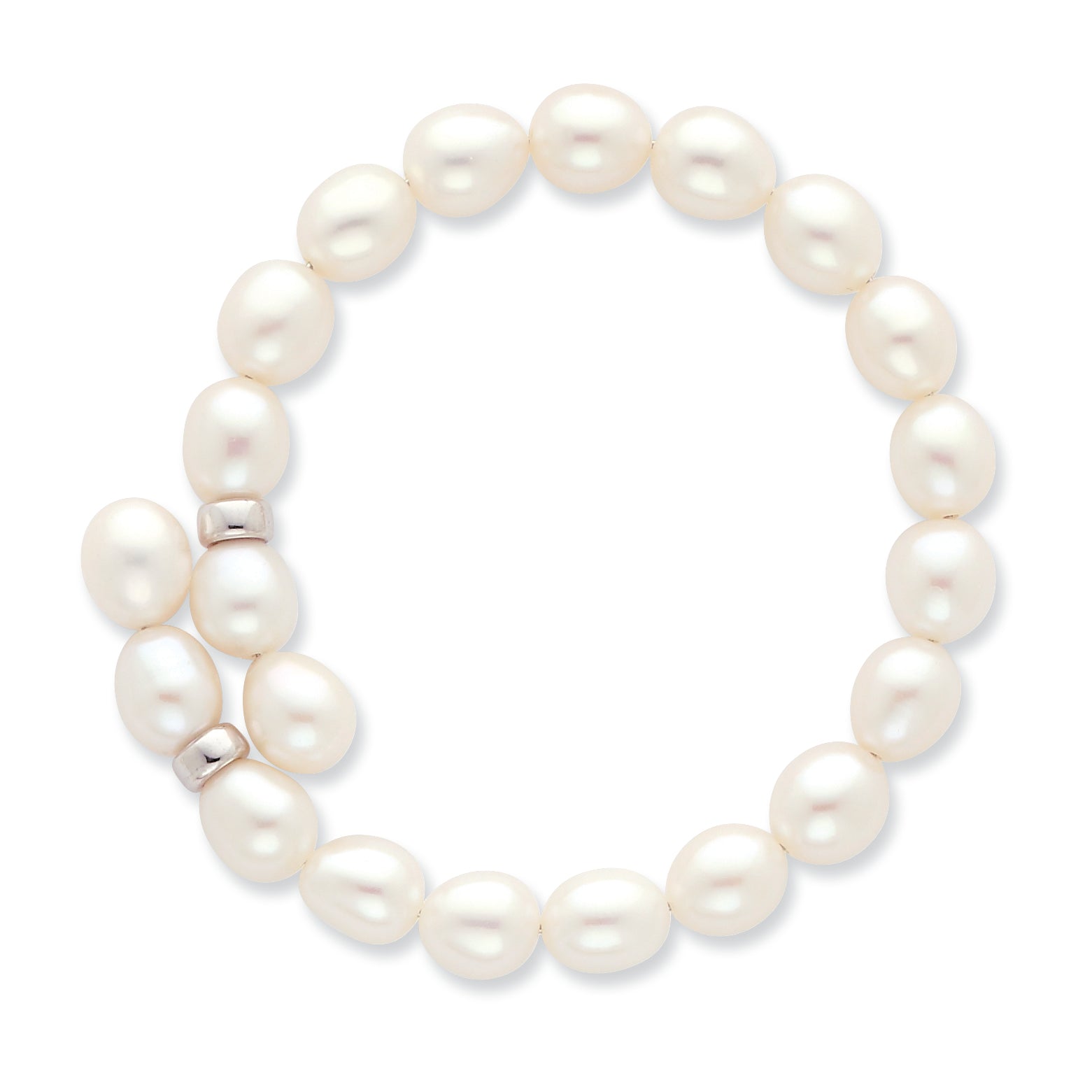7.5 Inch Sterling Silver Rh 7-8mm White Rice Fw Cultured Pearl Flexible Bracelet