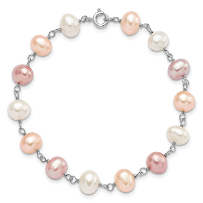 Sterling Silver Rh White/Pink/Purple Fwc Pearl Neck/Bracelet/Ear Set