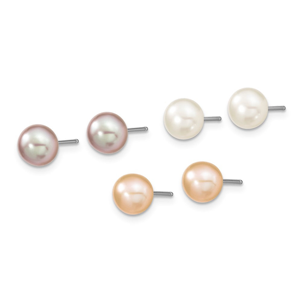 Sterling Silver Rh White/Pink/Purple Fwc Pearl Neck/Bracelet/Ear Set