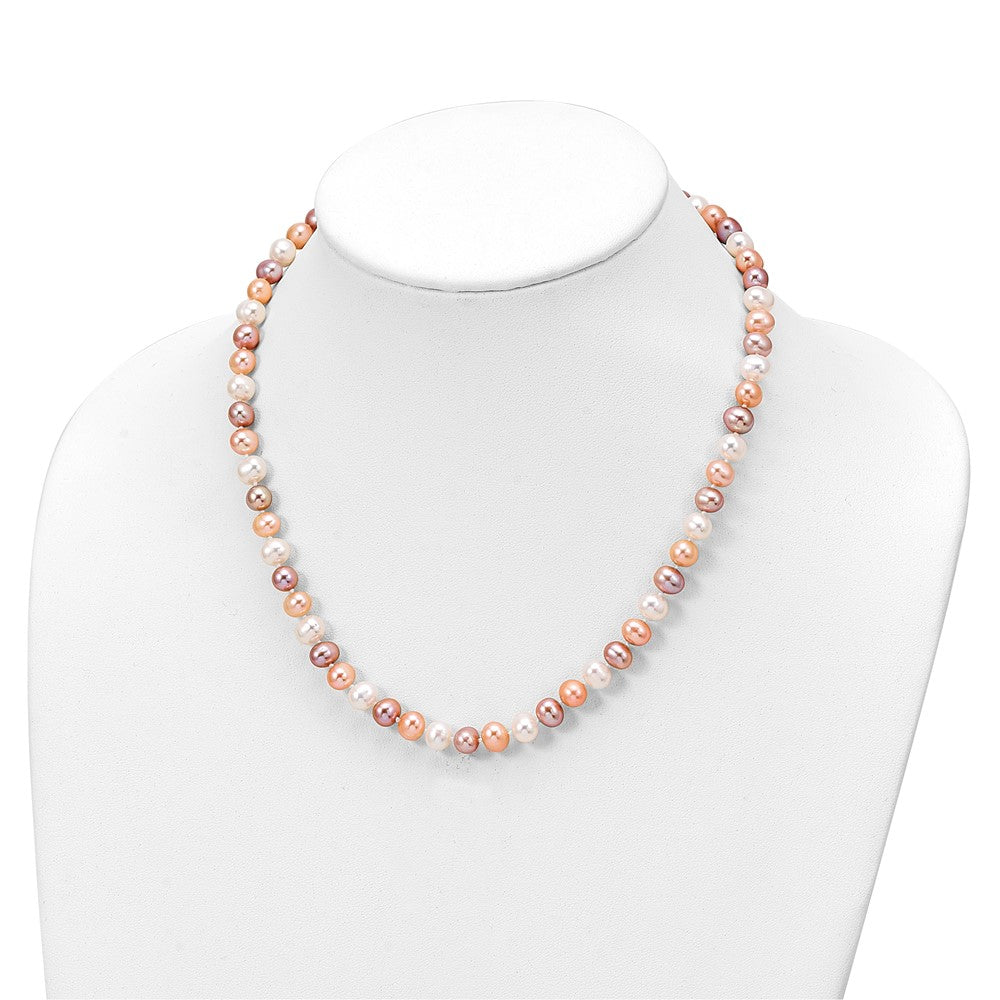 Sterling Silver Rh White/Pink/Purple Fwc Pearl Neck/Bracelet/Ear Set