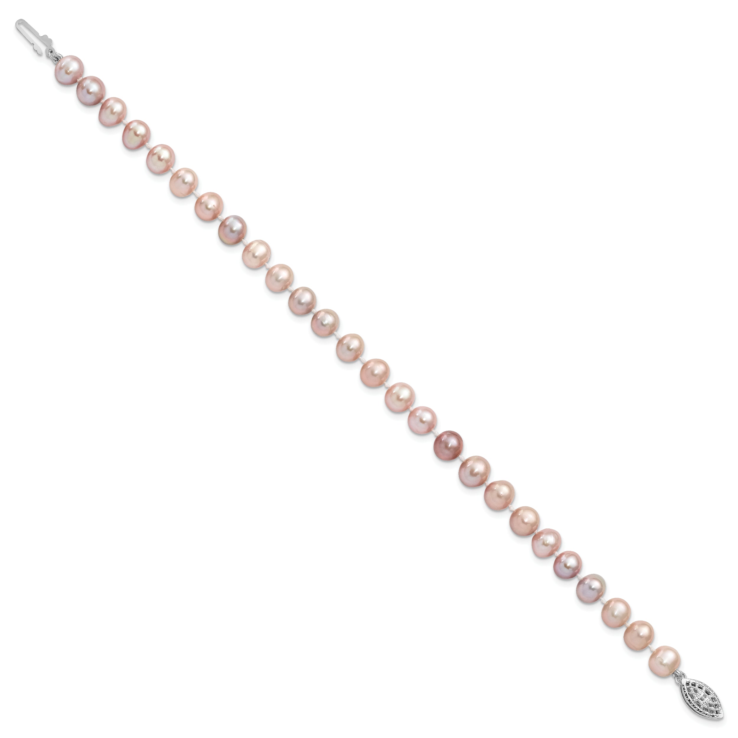 7.25 Inch Sterling Silver Rh-Plated 6-7mm Purple Fw Cultured Pearl Bracelet