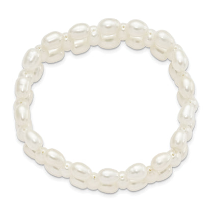 Fashion 6-7mm White Rice Freshwater Cultured Pearl Stretch Bracelet