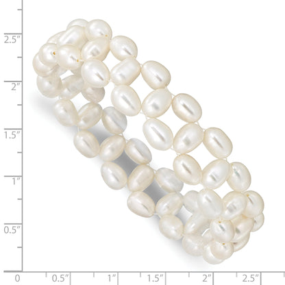 Fashion 6-7mm White Rice Freshwater Cultured Pearl Stretch Bracelet