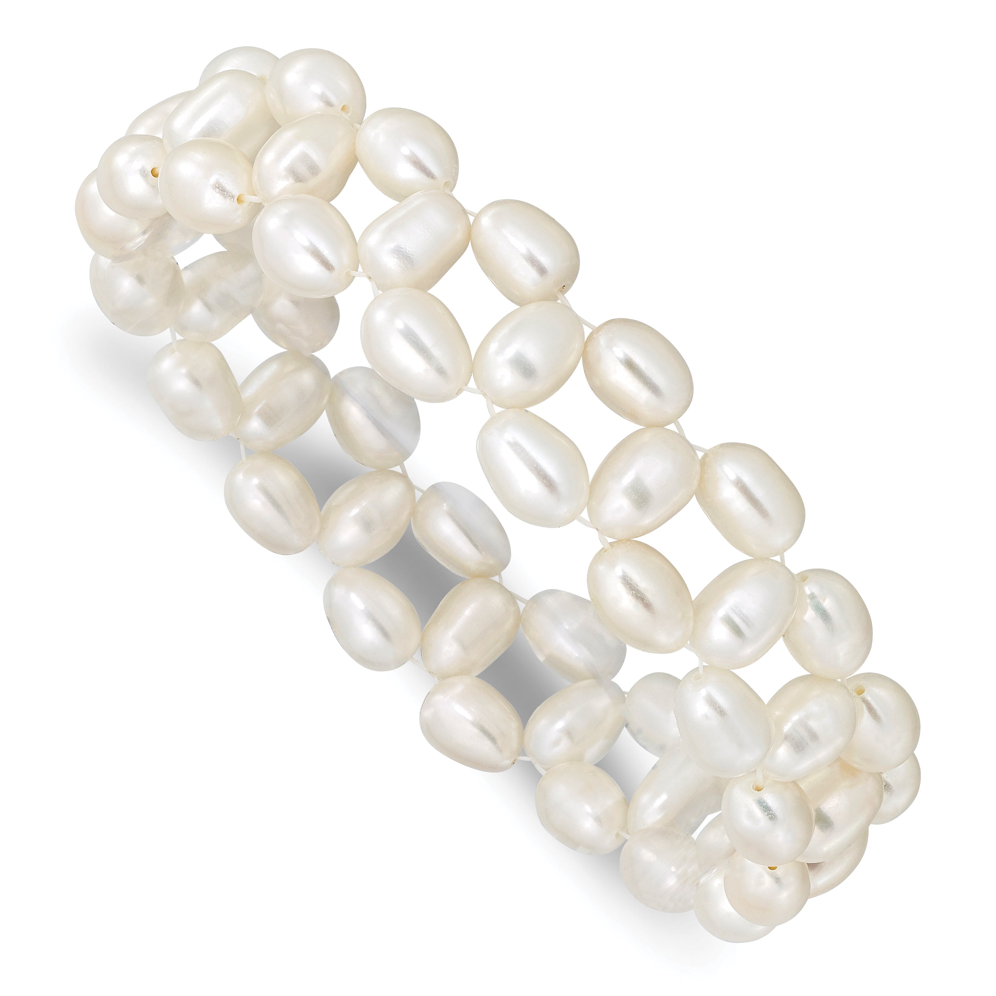 Fashion 6-7mm White Rice Freshwater Cultured Pearl Stretch Bracelet