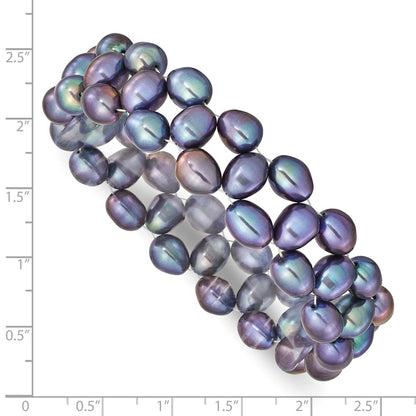 Fashion 6-7mm Black Rice Freshwater Cultured Pearl Stretch Bracelet