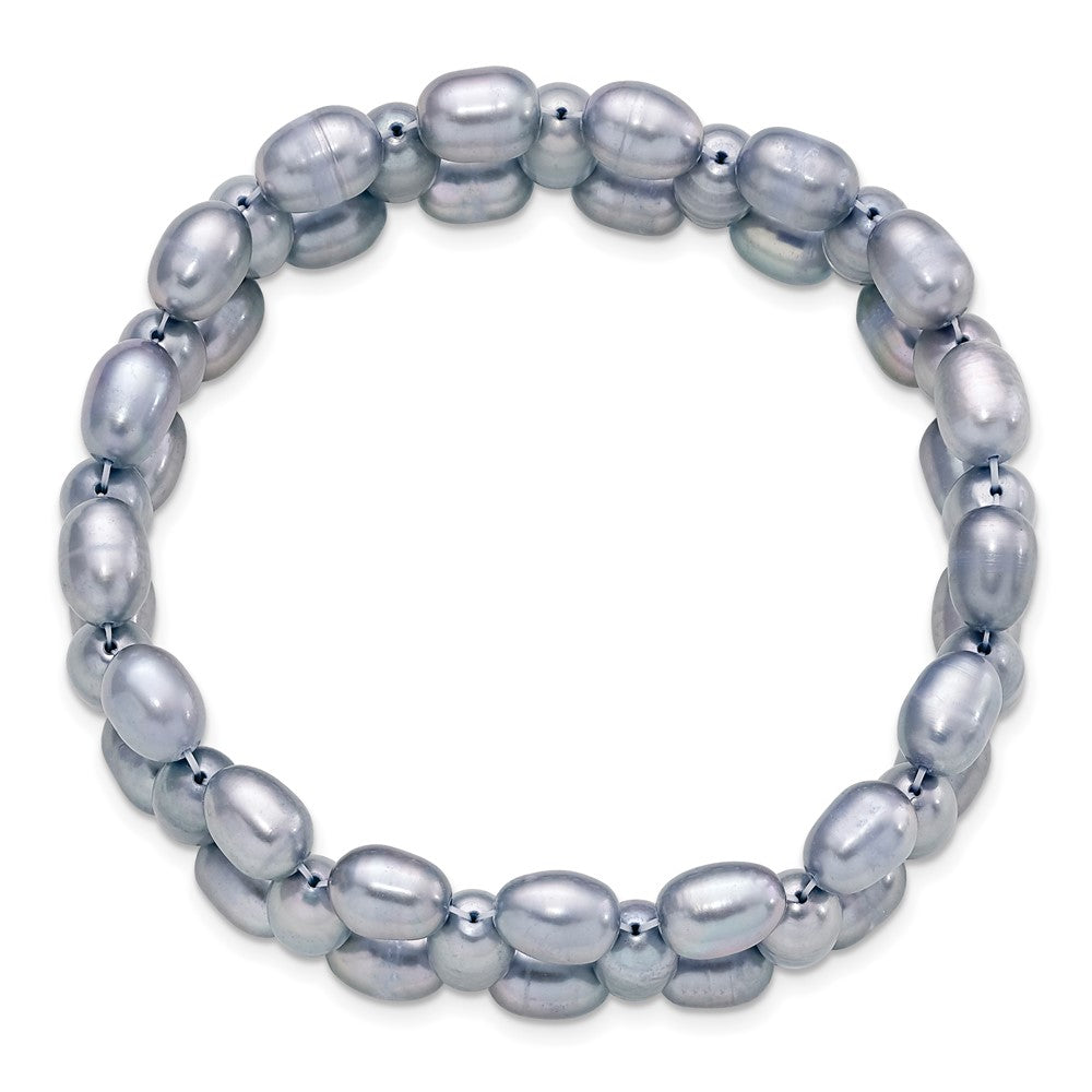 Fashion 6-7mm Grey Rice Freshwater Cultured Pearl Stretch Bracelet