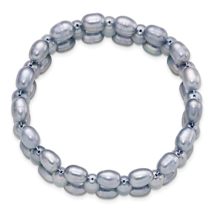 Fashion 6-7mm Grey Rice Freshwater Cultured Pearl Stretch Bracelet