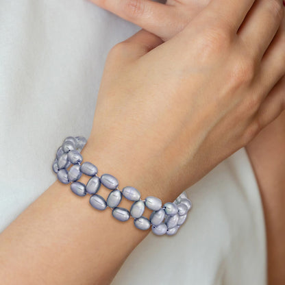 Fashion 6-7mm Grey Rice Freshwater Cultured Pearl Stretch Bracelet