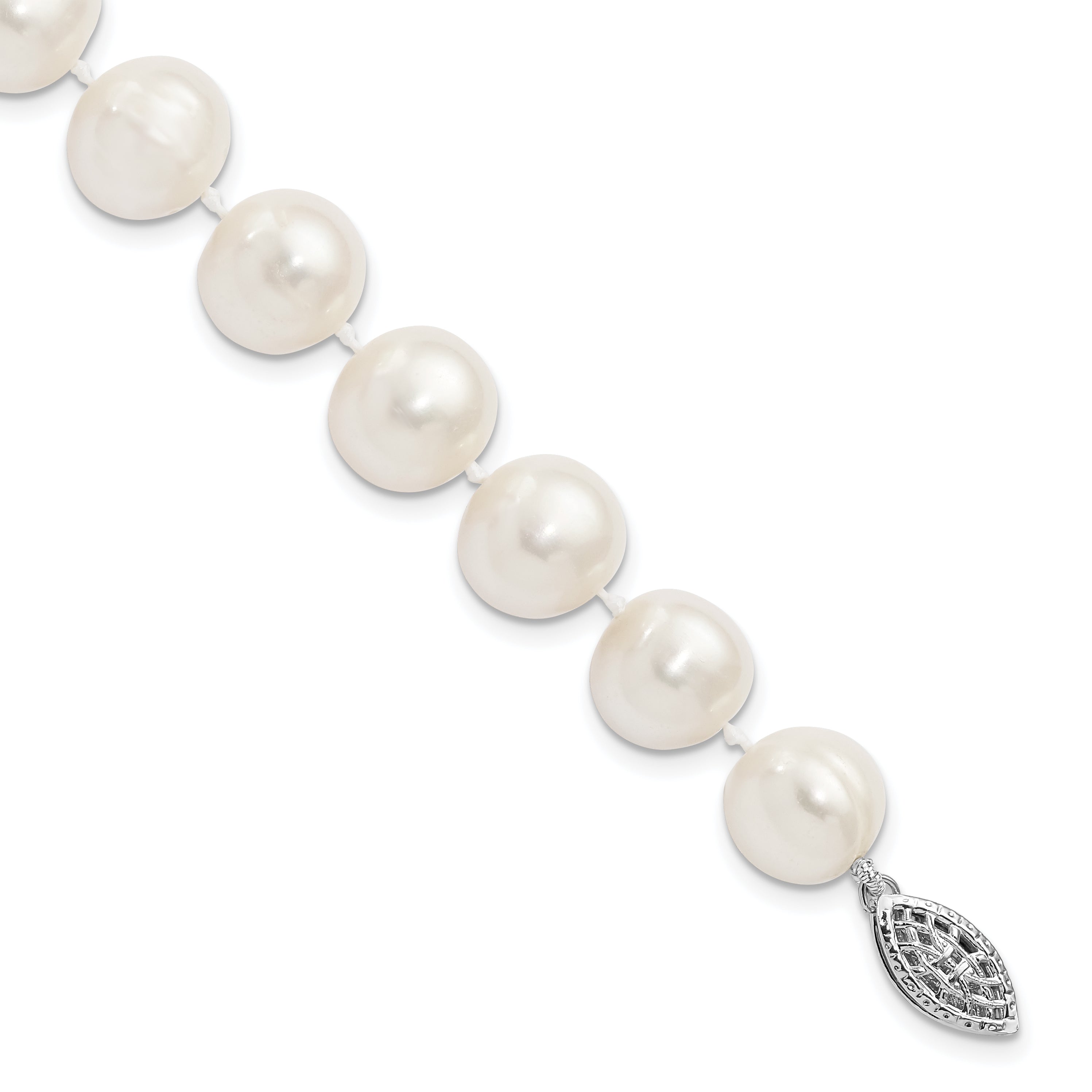 7.25 Inch Sterling Silver Rhodium-Plated 10-11mm White Fw Cultured Pearl Bracelet
