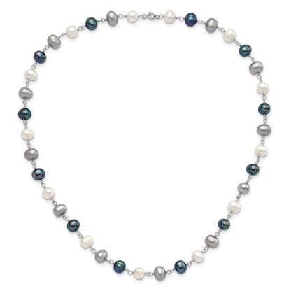 Sterling Silver Rhodium Fwc Pearl Necklace/ Bracelet/3Pc Earring Set