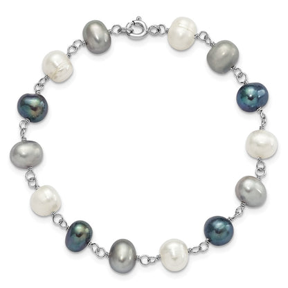 Sterling Silver Rhodium Fwc Pearl Necklace/ Bracelet/3Pc Earring Set