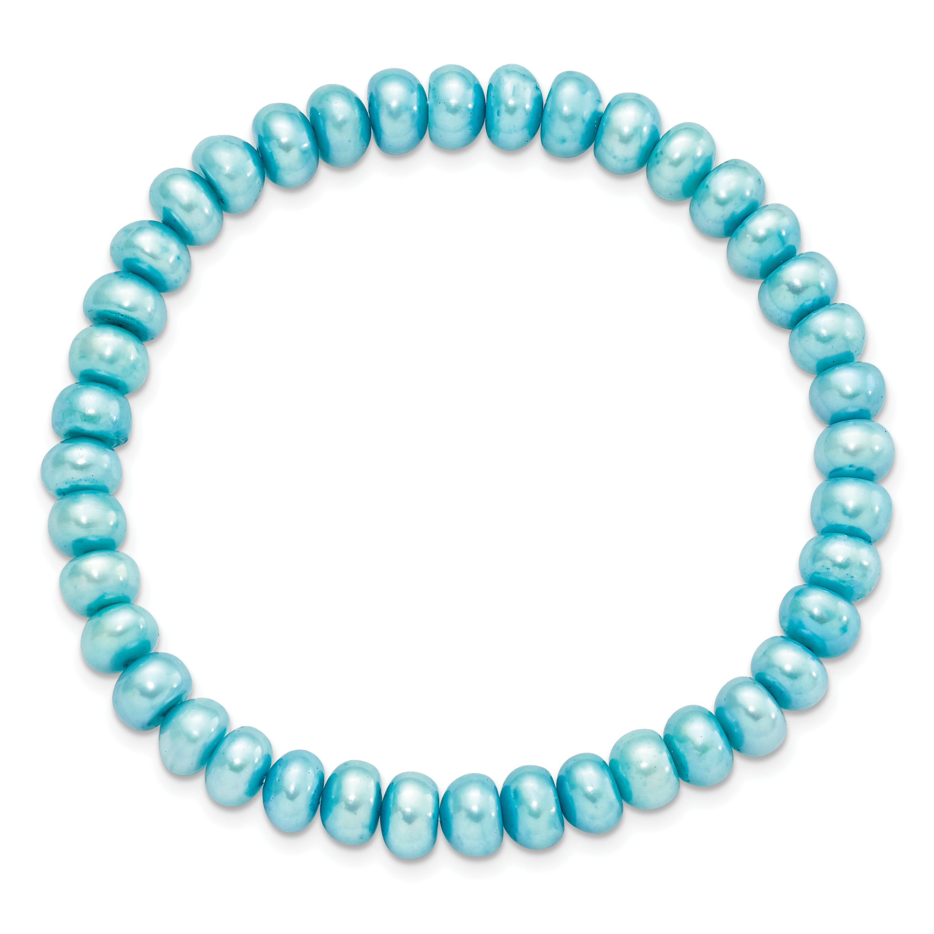 7.5 Inch 6-7mm Teal Button Freshwater Cultured Pearl Stretch Bracelet