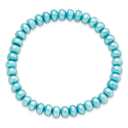 7.5 Inch 6-7mm Teal Button Freshwater Cultured Pearl Stretch Bracelet