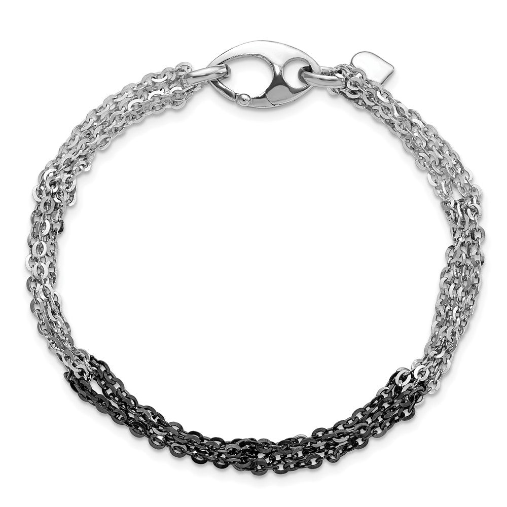 7.5 Inch Sterling Silver Ruthenium & Rhodium-Plated Fancy Chain Link Bracelet