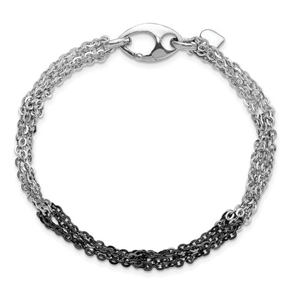 7.5 Inch Sterling Silver Ruthenium & Rhodium-Plated Fancy Chain Link Bracelet