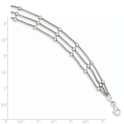 7 Inch Sterling Silver Polished Beaded 3-Strand Bracelet